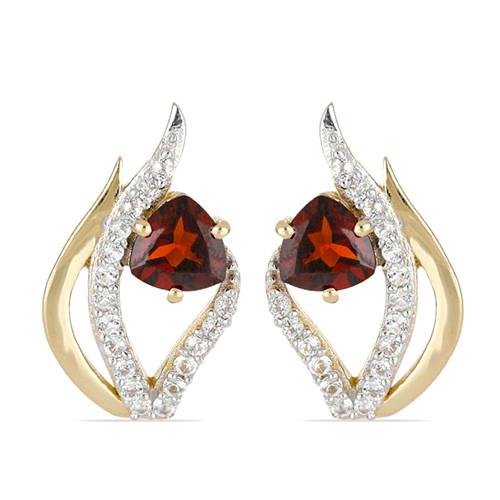 1.04 CT GARNET GOLD PLATED STERLING SILVER EARRINGS WITH WHITE ZIRCON #VE032909